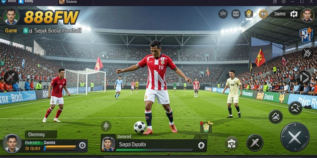 Screenshot gameplay 888FW yang menampilkan aksi permainan sepak bola yang seru.