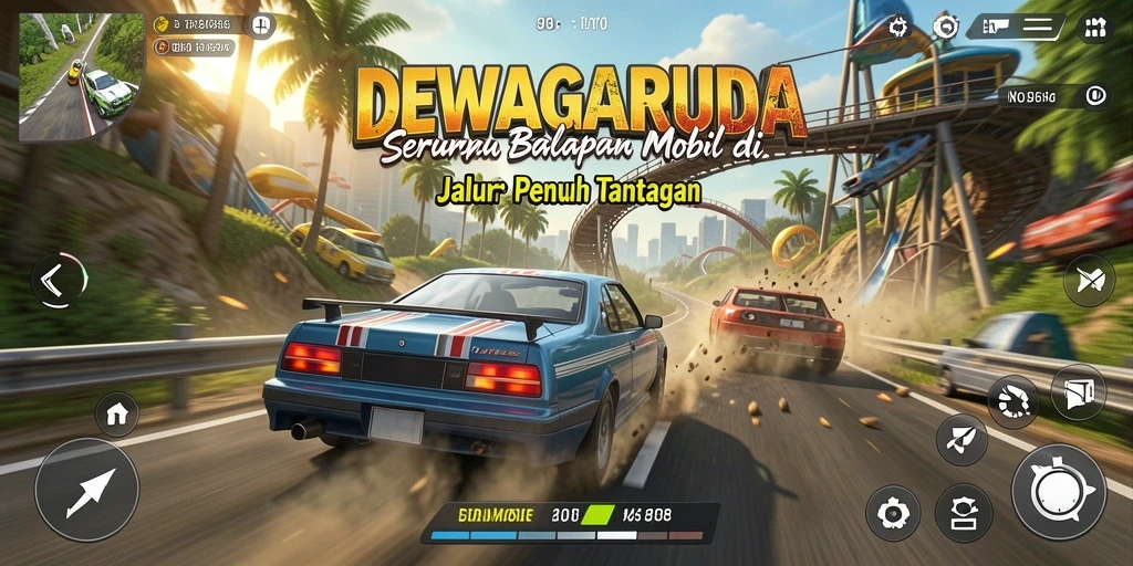 Screenshot gameplay DEWAGARUDA menampilkan balapan penuh adrenalin.