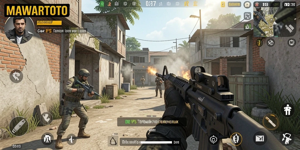 Screenshot gameplay MAWARTOTO yang menunjukkan aksi seru dalam pertempuran FPS.