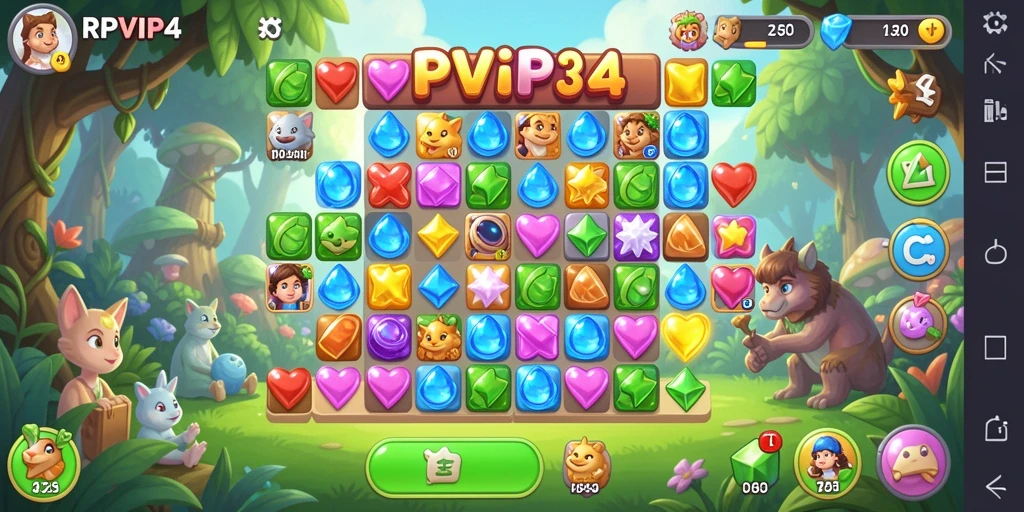 Gameplay seru RPVIP4 dengan kombinasi warna-warni dan tantangan Match-3.