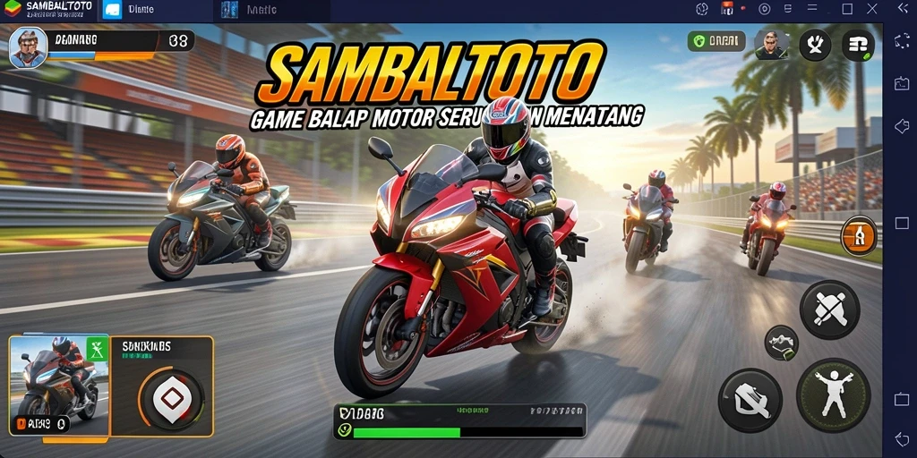 Tampilan seru dari gameplay <strong>SAMBALTOTO</strong> yang penuh dengan aksi balapan motor.