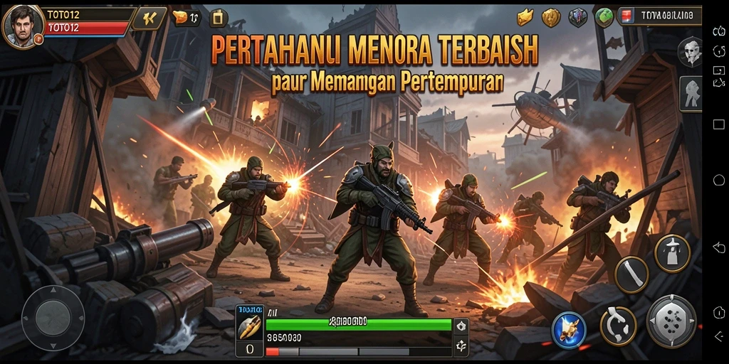 Tampilan gameplay TOTO12 yang intens dalam pertempuran Tower Defense.