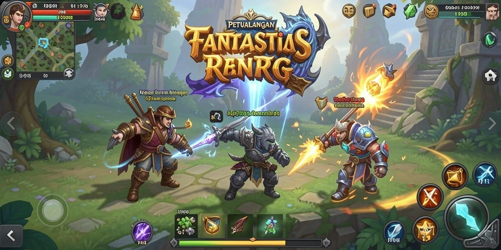 Screenshot dari gameplay V98 yang menunjukkan petualangan RPG yang seru.